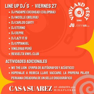 Line up día 1: DJs de vinilos nacionales e internacionales.