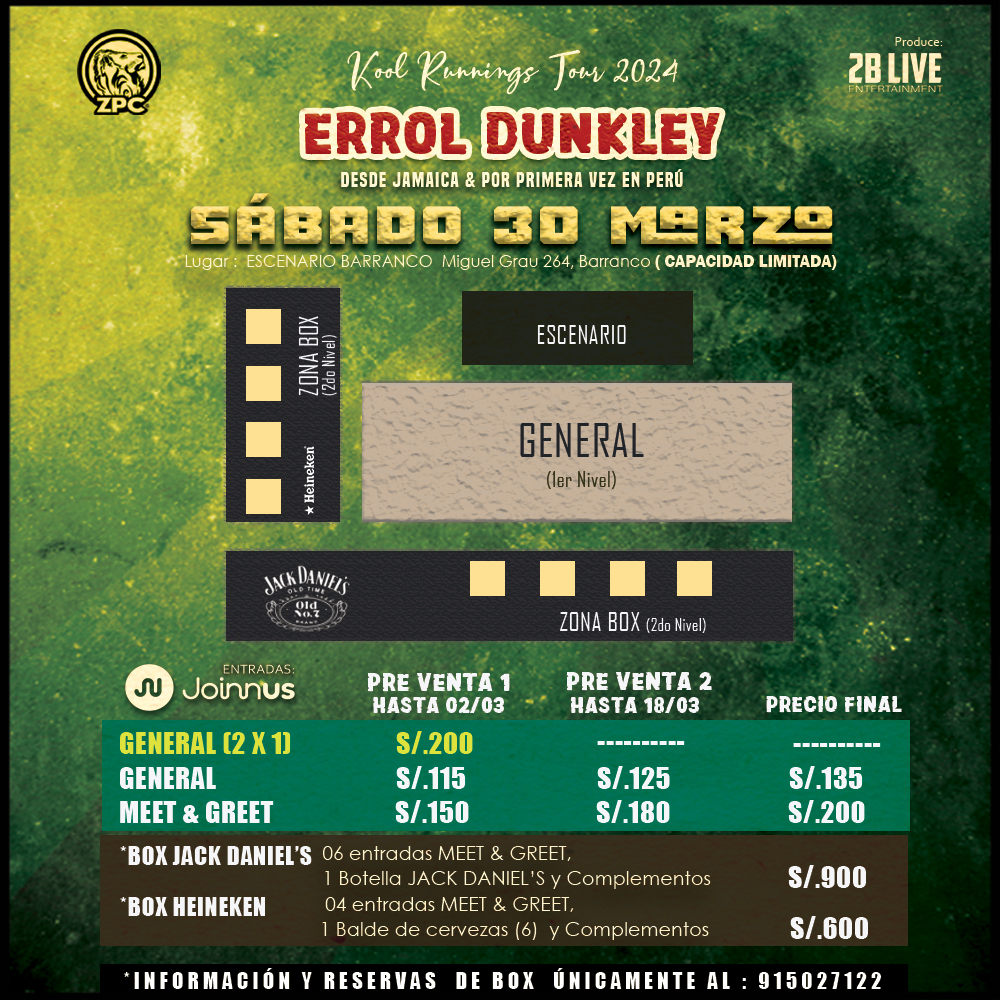 ERROL DUNKLEY PRECIOS LIMA PERÚ